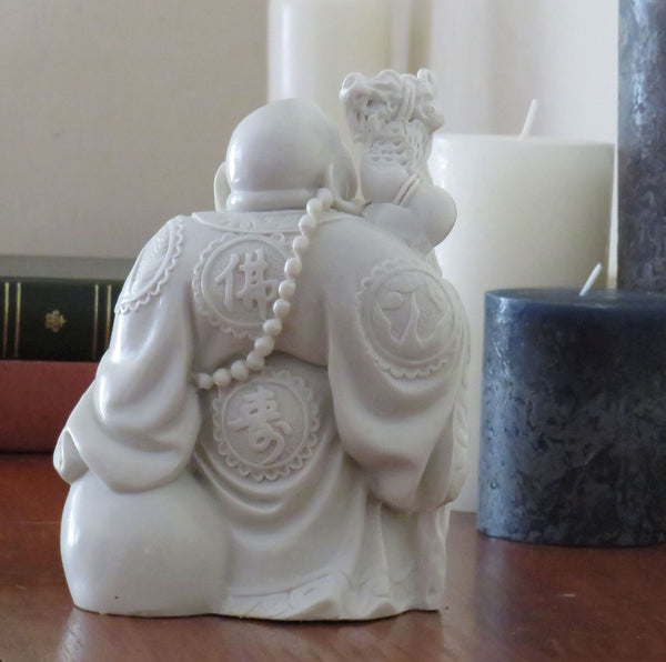 Chinese Style, Happy Travelling Buddha in White Powdered Marble