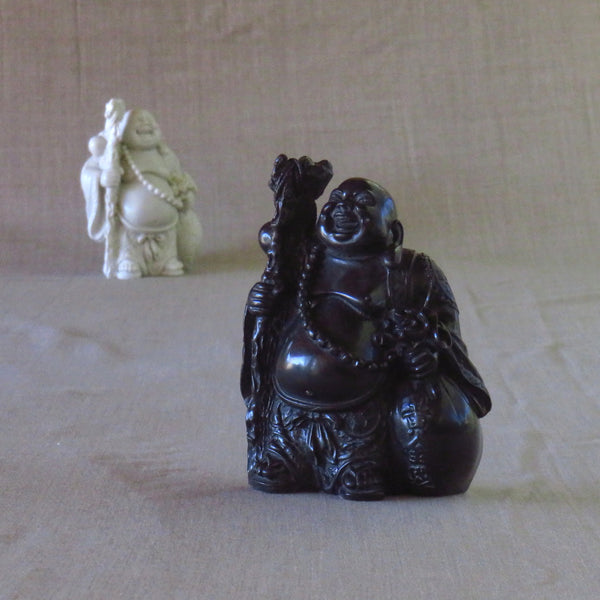 Chinese Style, Happy Travelling Buddha in White Powdered Marble  