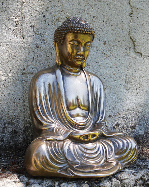 Classic Style Buddha in meditation pose - bronze coated reconstituted marble