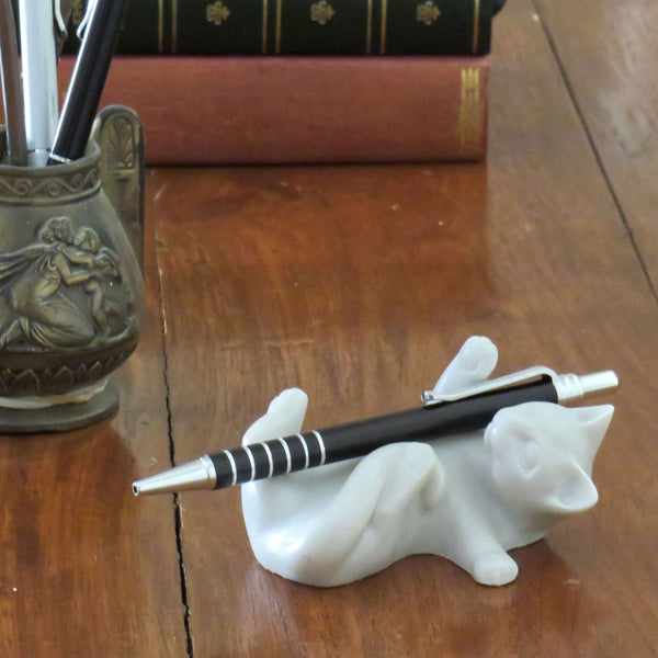 Pen Holder Cat in reconstituted marble