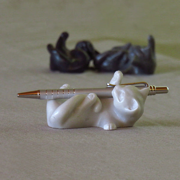 Pen Holder Cat in reconstituted marble