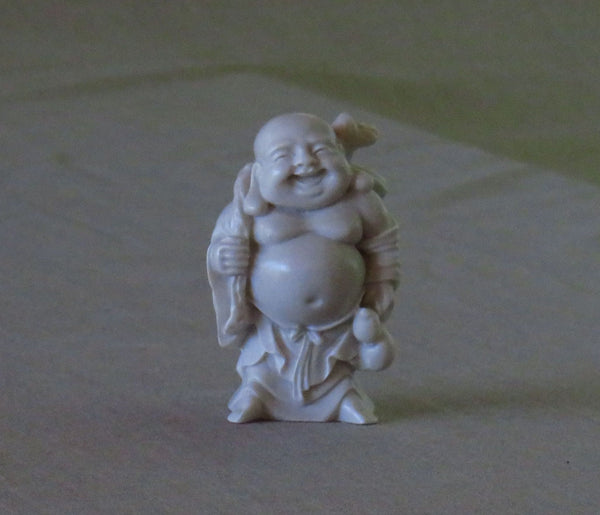 Happy Medium Travelling Buddha in white marble