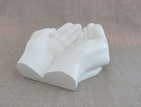 Large open hands in Powdered marble, soap dish, Jewellery holder, Unusual gift. Artisan made.