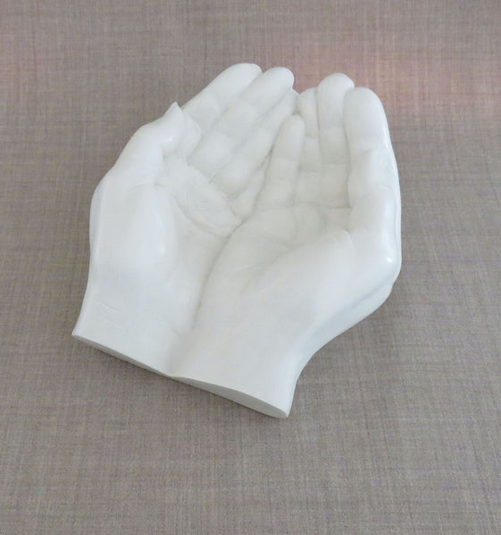 Large open hands in Powdered marble, soap dish, Jewellery holder, Unusual gift. Artisan made.