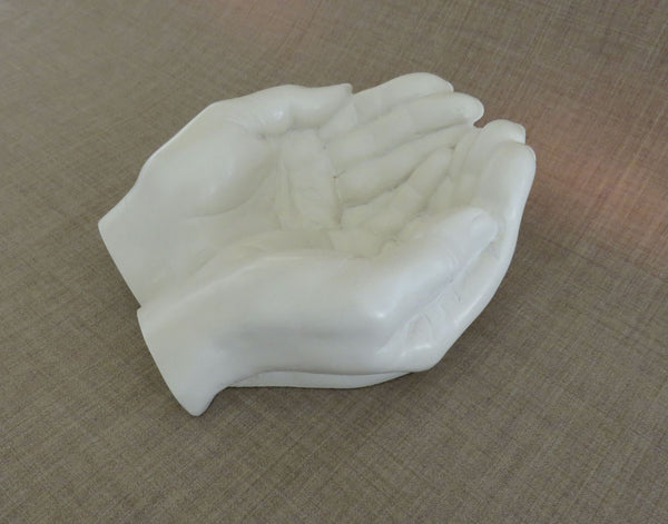 Large open hands in Powdered marble, soap dish, Jewellery holder, Unusual gift. Artisan made.