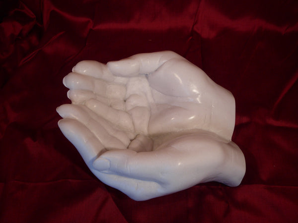 Large open hands in Powdered marble, soap dish, Jewellery holder, Unusual gift. Artisan made.