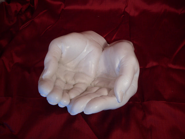 Large open hands in Powdered marble, soap dish, Jewellery holder, Unusual gift. Artisan made.