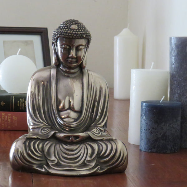 Classic Style Buddha in meditation pose - bronze coated reconstituted marble